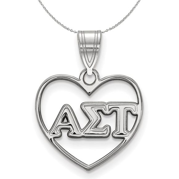 Sterling Silver Alpha Sigma Tau Heart Greek Necklace - 20 Inch - Picture 1 of 7